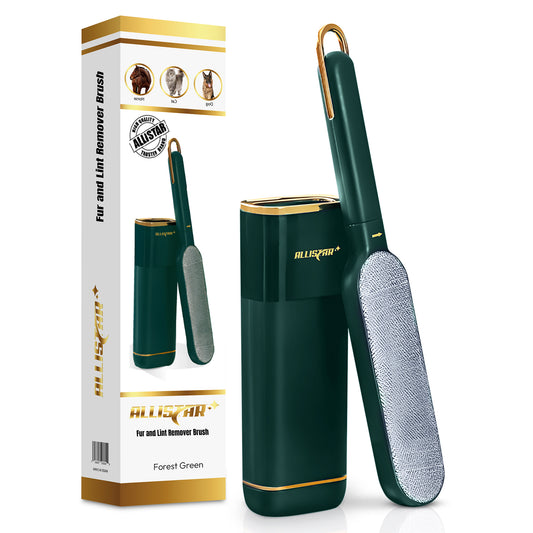 Reusable lint brush ith self cleaning base in forest green color