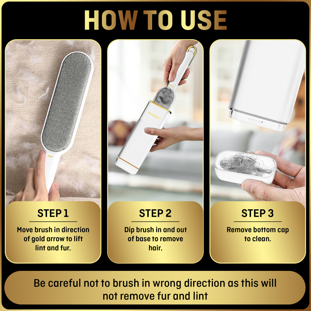 Instructions on how to use  the lint brush with step-by-step guide an