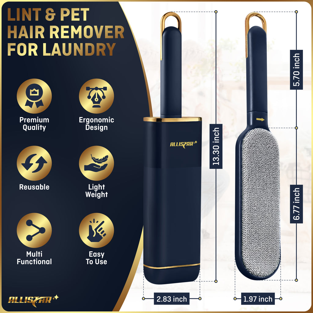 Lint Brush, Lint Remover, and Pet Hair Remover for Laundry, Clothes, Couches, Car Seats, Furniture and Fabric. (MIDNIGHT BLUE)