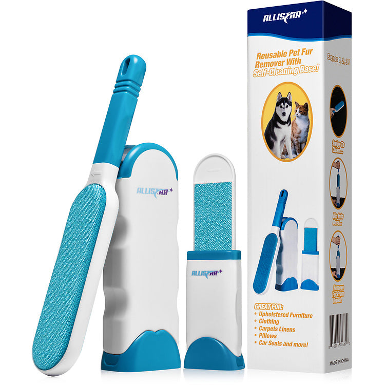 Reusable lint brush and pet hair remover with self cleaning base. Travel brush included.
