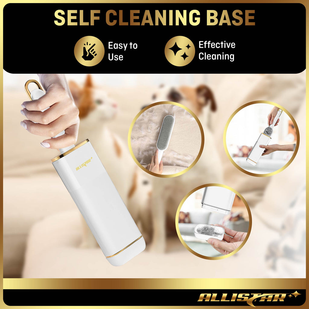 Self cleaning base allows for fast removal and disposal of unwanted pet fur