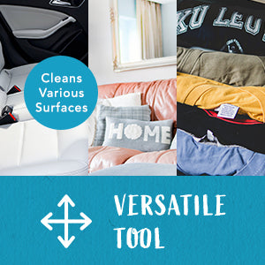 A lint brush and pet hair remover tool cleans a variety of surfaces including clothing, bedding, furniture, laundry, car seats, pillows and more.